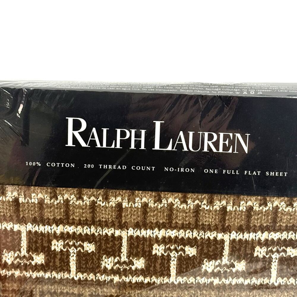 Ralph Lauren Vtg Full Flat Sheet Nazomi Cotton 200 Thread Count Geometric USA - Picture 7 of 9